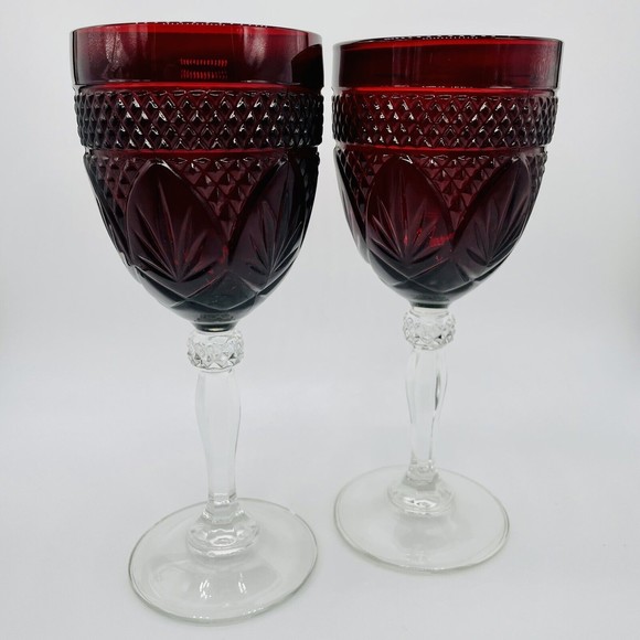 Set Of 2 Cristal d'Arques Durand Antique Ruby Red Wine Goblets Glasses 8” - Picture 2 of 5